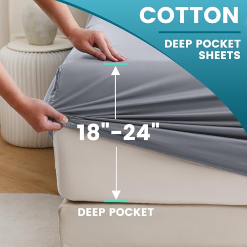 Bedlifes California King Sheet Set, Extra Deep Pocket 18-24 Inches, 1000Thread Count 100% Egyptian Cotton, Soft and Breathable 4-Piece,Grey