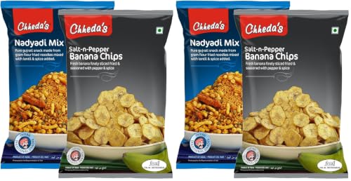 Image of Chheda's - Salt N Pepper Banana Chips (350 Gm) and Nadyadi Mix (300) | Banana Wafers | Indian Namkeen | Tasty Snacks | Ready to Eat - Combo Pack (Pack of 2)