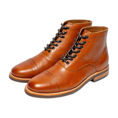Andres Handcrafted Men's Cap Toe Leather Lace Up Boots — Goodyear Welt, Full Grain Leather, Handcrafted in Leon Mexico | The Commander (Tan,10)