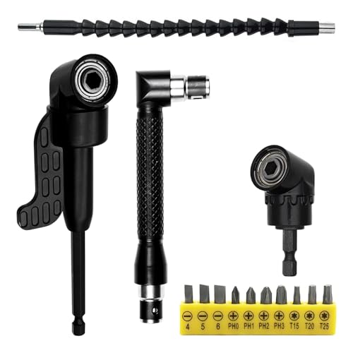 GNURBDILFO Juego de destornilladores angulares de 14 piezas, accesorio de ángulo de 105° para destornilladores inalámbricos, destornillador angular, extensión de taladro, fácil de instalar, fácil de
