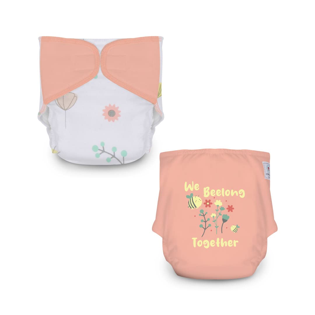 A Toddler Thing Organic Cotton Ultra Nappies | Reusable & Washable Padded Nappy | Cloth Nappies for Babies | Adjustable Diapers | Day & Night Use | Color: Bee | Fits 6-12 Months | Pack of 2