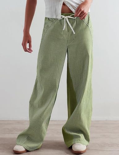 Yimoon Y2K Striped Pants for Women Low Rise Drawstring Pull On Jeans Casual Baggy Wide Leg Trousers 2025 Trendy2