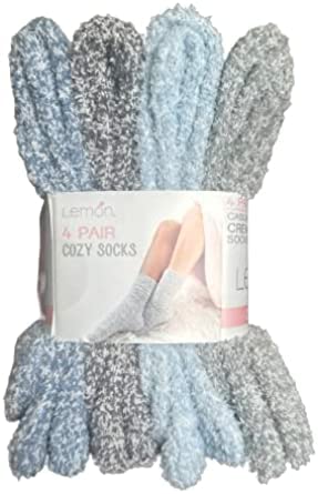 Lemon 4 Pair Casual Crew Socks Cozy Soft Blue