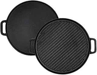 Plaque de Cuisson en Fonte, Plaque de Cuisson Double Face Avec Poignées Doubles, Induction Antiadhésive, 30 cm Poêle de pour Steaks, Gril, Pain, œufs, Crêpes, Légumes (2 PCS)