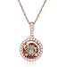 Jewelili 10K Rose Gold Morganite Round with Diamond Halo Pendant Necklace (1/10 cttw), 18"