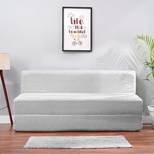Image of Convertible Fabric Sofa Cum Bed | Foldable Double Foam & Washable Cover with Cushions | Modern Design Use Living Room & Guest Room (Silver-Multi-Star, 5X6 Ft)