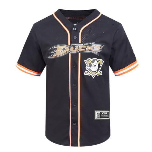 Pro Standard Mens NHL Anaheim Ducks MESH Button Down MESH TOP Black/Orange 2XL