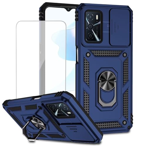 Yodueiv Funda para Oppo A16/A16S/Oppo A54S/A54/Oppo A55 CPH2273 con protector de pantalla de vidrio templado y cubierta de cámara deslizante, anillo magnético para soporte de coche, cubierta