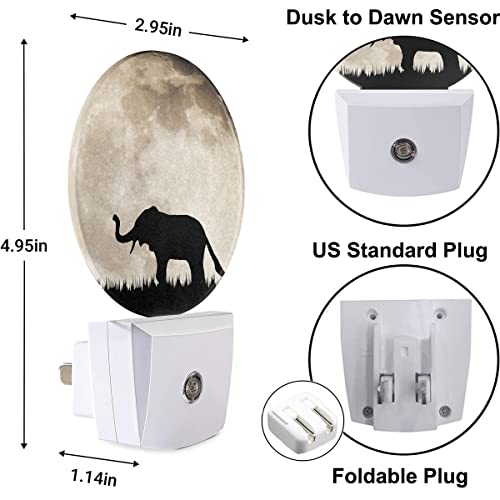 Image of African Animal Night Light Silhouette Elephant on Full Moon Night Lights Plug into Wall 0.5W LED Lighting Auto on /Off for Hallway Stairway Kitchen Home Decor