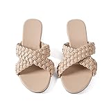 Mtzyoa Women Flat Sandals Cream Size 10 Braided Crossover Leather Summer Casual Sandalias para mujer Cute Leather Vacation Bohemian Dressy