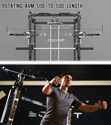 Image of Eonfit E3 Smith Machine for Home Gym Equipment, Multi-Function Power Cage Squat Rack with Cable Crossover LAT Pulldown Pulley System All in One