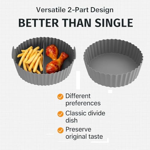 Image of Air Fryer Liners I Round Silicone Basket Baking Tray I Pot with Ear Handles I Nonstick Reusable Heat Resistant I Cooking Oven Insert Accessories - Multicolor (8 inch, Pack of 2)