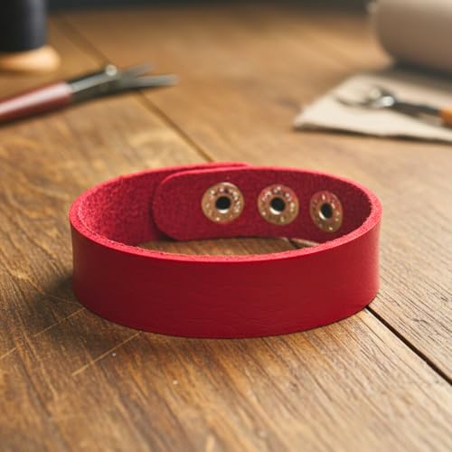 Image of THE MEN THING BLAZEFIT STRAP - 18mm Genuine Leather Bracelet with Stainless Steel Stud Button Closure for Men & Boys (6.6 /7.1 /7.6 inch)