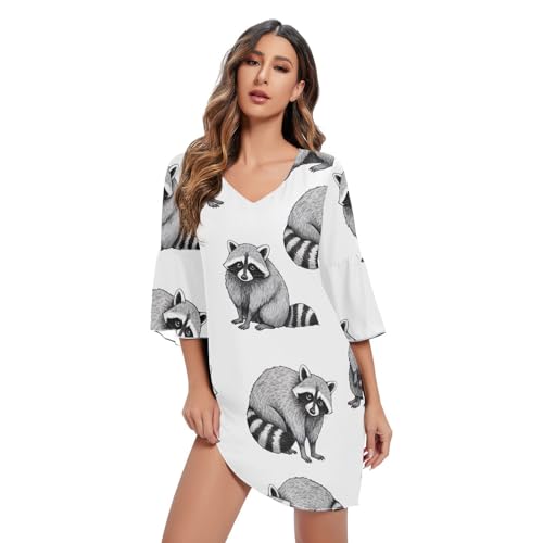 Robe d'été femmes pour vos pique-niques avec imprimé mignon raton laveur gris