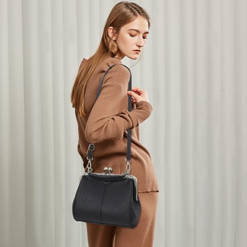 TENDYCOCO Retro Damen Umhängetasche Aus Pu Leder Schwarz 9X9X4 Zoll Vintage Schultertasche Für Alltag Arbeit Freizeit