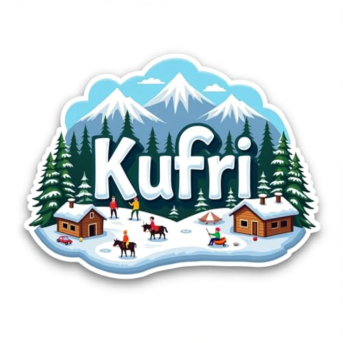 Image of Naxon Kufri Hill Station Theme Souvenir Wooden Fridge Magnet | Snow Mountains & Nature Design 3x3 Inch Refrigerator Magnet for Kitchen & Home Decor | Travel Gift from Kufri | Pack of 1