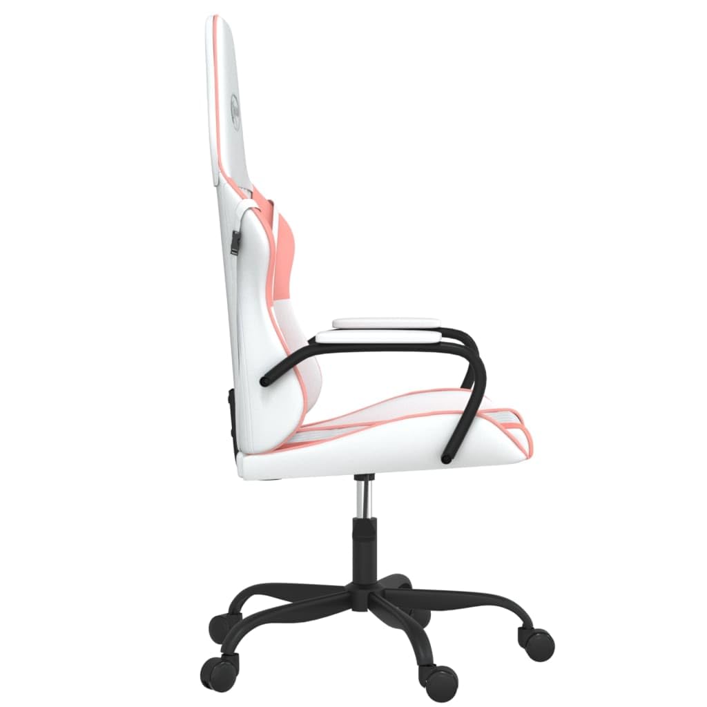 Gaming-Stuhl Weiß Rosa Kunstleder Ergonomisch Drehbar Höhenverstellbar Komfortabler Bürostuhl Mit Armlehnen und Wippfunktion Für Homeoffice Jugend Zimmer PC Esport