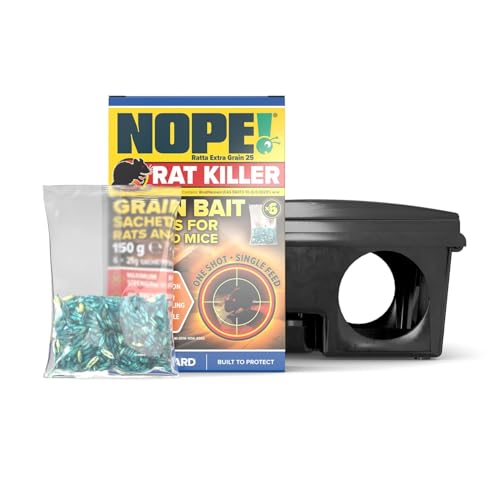 NOPE! Rat Killer Grain Bait 6 x 25g & Bait Box With Key | Super Strength Rodent Poisoning Sachets & Lockable Tamper-Resistant Bait Box | Works Indoors & Outdoors In All Weather