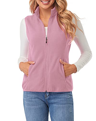 fuinloth Manteaux Polaire Sans Manche Femme, Chaud Léger Gilet Veste avec Poches Zippées Rose XL