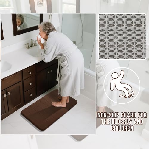 Image of Yimobra U-Shaped Toilet Bath Mat Set 2 Piece - Super Soft Absorbent Quick Dry Memory Foam Bathroom Rugs, Machine Washable Non Slip Floor Carpet for Tub Shower & Single Sink (17x24 & 24x20, Brown)