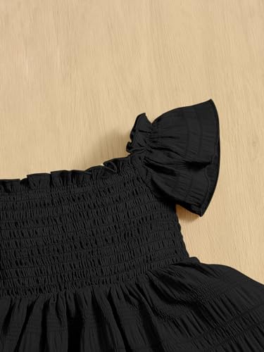 Floerns Baby Girl's Square Neck Shirred Short Sleeve Boho Flared Hem Dress3