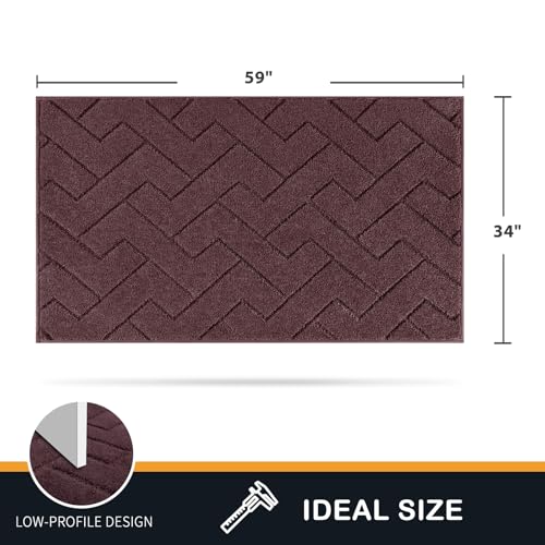 PURRUGS Dirt Trapping Door Mat 34" x 59", Non-Slip Machine Washable Entry Rug, Shoe Scraper, Dog Doormat, Super Absorbent Welcome Mat for Front & Back Door, Muddy Wet Shoes & Paws, Burgundy Red