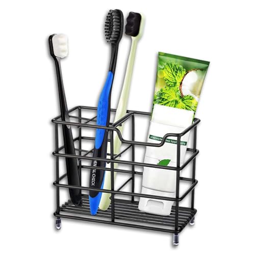 歯ブラシホルダー 電動歯ブラシ スタンド ステンレススチール 歯磨き粉 歯ブラシホルダー 多機能 5スロット スタンド バスルーム オーガナイザー 洗面所 洗面用品置き 歯ブラシ/歯磨き粉/洗顔器/コーム/ニッケル (黒)