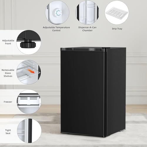Image of COWSAR 3.2 Cu.Ft Mini Fridge with Freezer, Freestanding Compact Refrigerator with Reversible Door & 7-Speed Thermostat, Small Fridge for Office, Apartment, Gameroom (BLACK)