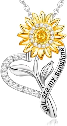 Meeshi Valentine's Day Gifts for Her - 18K Gold Plated Sunflower Necklaces for Women Gifts for Wife Anniversary Birthday, 925 Sterling Silver Womens Jewelry You Are My Sunshine Gift for Wife Daughter
