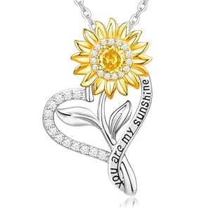 Meeshi Anniversary for Women Gifts – 18K Gold Plated Sunflower Necklaces for Women Graduation for Her Gifts Wife Birthday, 925 Sterling Silver Women’s Jewelry You Are My Sunshine Gift for Mom Daughter