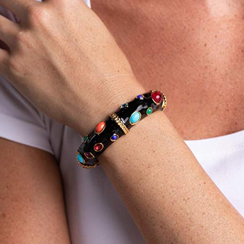 Kenneth Jay Lane, Black enaeml bracelet with Multi Colored Cabachons3