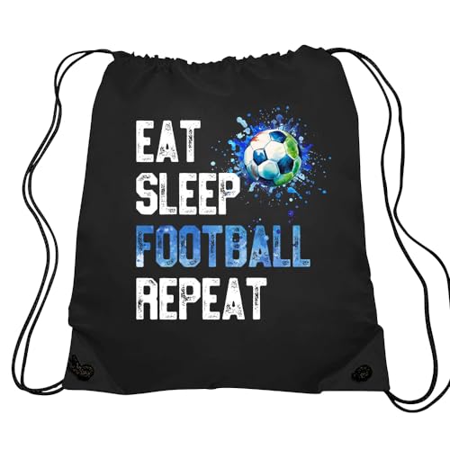 Haizct Eat Sleep Football Repeat Soccer Drawstring Backpacks, Unisex Drawstring Bags for Gym Shopping Sport, Gifts for Soccer Men Women Lover Coach