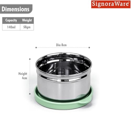 Image of SignoraWare Mini Fresh Stainless Steel Small Container | Airtight & Leakproof | Compact & Travel-Friendly | Easy to Carry | Perfect for Office, School & Home Use (170ml | EGreen)
