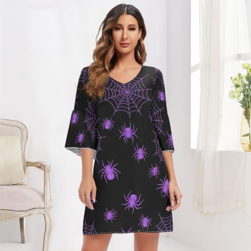 Robe d'été violette motif araignée col V légère pour silhouette affinée - 6