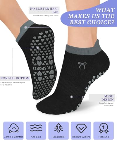 Image of yeuG Pilates Socks for Women Non Slip Grip Socks for Yoga, Barre, Hospital, Barefoot Grippy Yoga Sock Womens Gifts 4 Pairs
