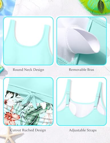 Image of Qaoerde Girls Swimsuit One Piece Swimsuits Cutout Ruched Bathing Suits Adjustable Straps Tie Girls' Swimwear 9-16Y