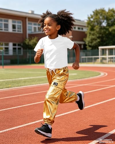Image of SANGTREE Girls Shiny Hip Hop Outfits,Crop Top Cargo Joggers,4T‑14Y