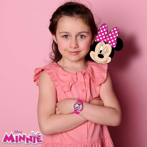 minnie mouse time teacher watch for girls - analog time learning with easy-to-read numbers and comfortable silicone band