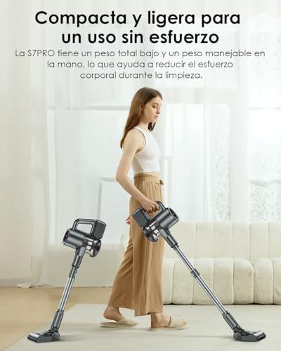 Miniatura 8 de Aspiradora Sin Cable, 500w 40kpa Aspiradora De Escoba Con 45 Min De Autonomía, Pantalla Led, Luz Verde, Filtración De 6 Etapas, Diseño Autoportante Para Suelos Duros, Alfombras Y Pelo De Mascotas