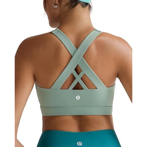 RUNNING GIRL Sports Bra for Women, Criss-Cross Back Padded Strappy Sports Bras Medium Support Yoga Bra with Removable Cups X-Small A-green