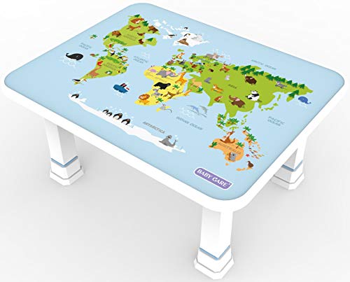 Baby Care Kids Folding Floor Table w/Adjustable Heights - for Play, Reading, and Snack Time and More (World Map)