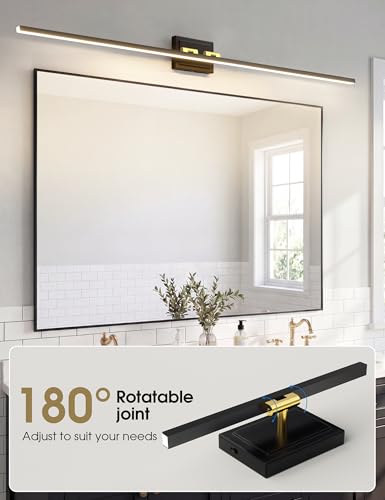 Image of VOLISUN Modern Bathroom Vanity Light 55 inch, Rotatable, 36W Dimmable 5CCT Led Bathroom Light Fixture Over Mirror, Black Gold Bar Vanity Light for Bathroom Mirror Cabinets-ETL Certificated