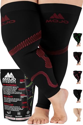 Mojo Compression Socks for Women & Men - 20-30mmHg Graduated Support Thigh-Hi Leg Sleeves with Grip Top - 10 Sizes, 5 Colors - Reduces Swelling, Ideal for Varicose Veins, Lymphedema, DVT Treatment - 1