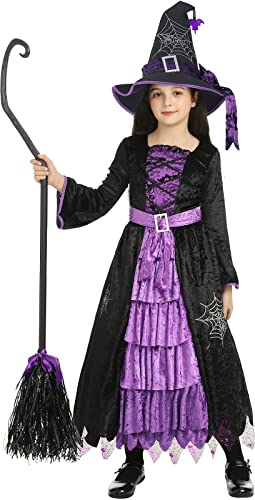 Skcaiht Witch Costume For Girls With Hat Kids Toddler Girls Halloween Witch Costume #TOP5
