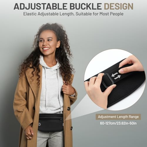 GlasFlength Flache Bauchtasche mit RFID Blocker, Diebstahlsicher Geldgürtel für Damen und Herren wasserdichte Tasche für Reisepass Diebstahlsichere Gürteltasche für Reise Sport (Schwarz)