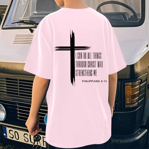Image of KEEVICI Boys Christian Graphic Tees God Jesus Shirts for Kids Cross Faith Bible Verse Inspirational Religious Cotton T Shirt