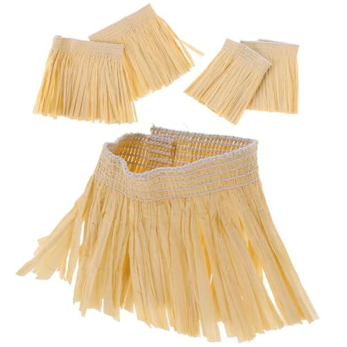 Healvian 5PièCes Raphia Jupe Hawaienne Femme Deguisement Adulte Robe Costume De Raffia Jupe à Extensible pour FêTe Luau Et ÉVéNements Le ThèMe HawaïEn