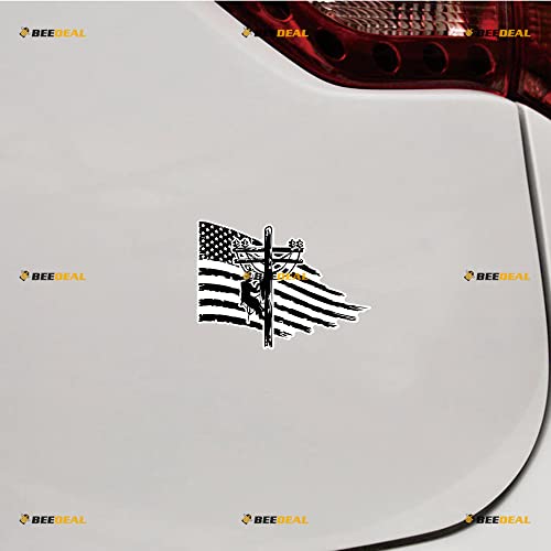 Image of 2 Pack Reflective, 4 Inches, 6 Inches - Lineman American Flag Electrical Power Line Pole Sticker Decal Vinyl Black Distressed Tattered 03203a - for Car Boat Laptop White Background