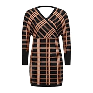 EUSHEY Plaid Gebreide Jurk Lange Mouwen Sexy V-hals Bodycon Trui Jurk 2022 Lente Herfst Nieuwe Vintage Bodycon Korte Jurk