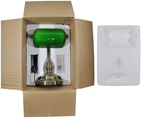 HJXDtech Vintage Desk Lamp/Table Light/Bedside Study Office Banker's Lamp with Green Glass Shade,Brass Base and Pull Switch